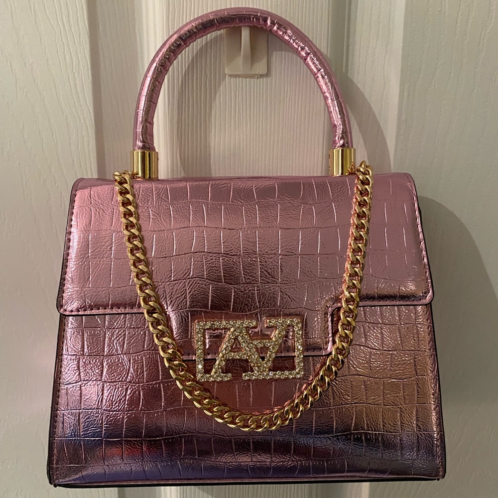 NWOT ALDO Metallic Pink-ish Purple Handbag with Gold Chain Detail